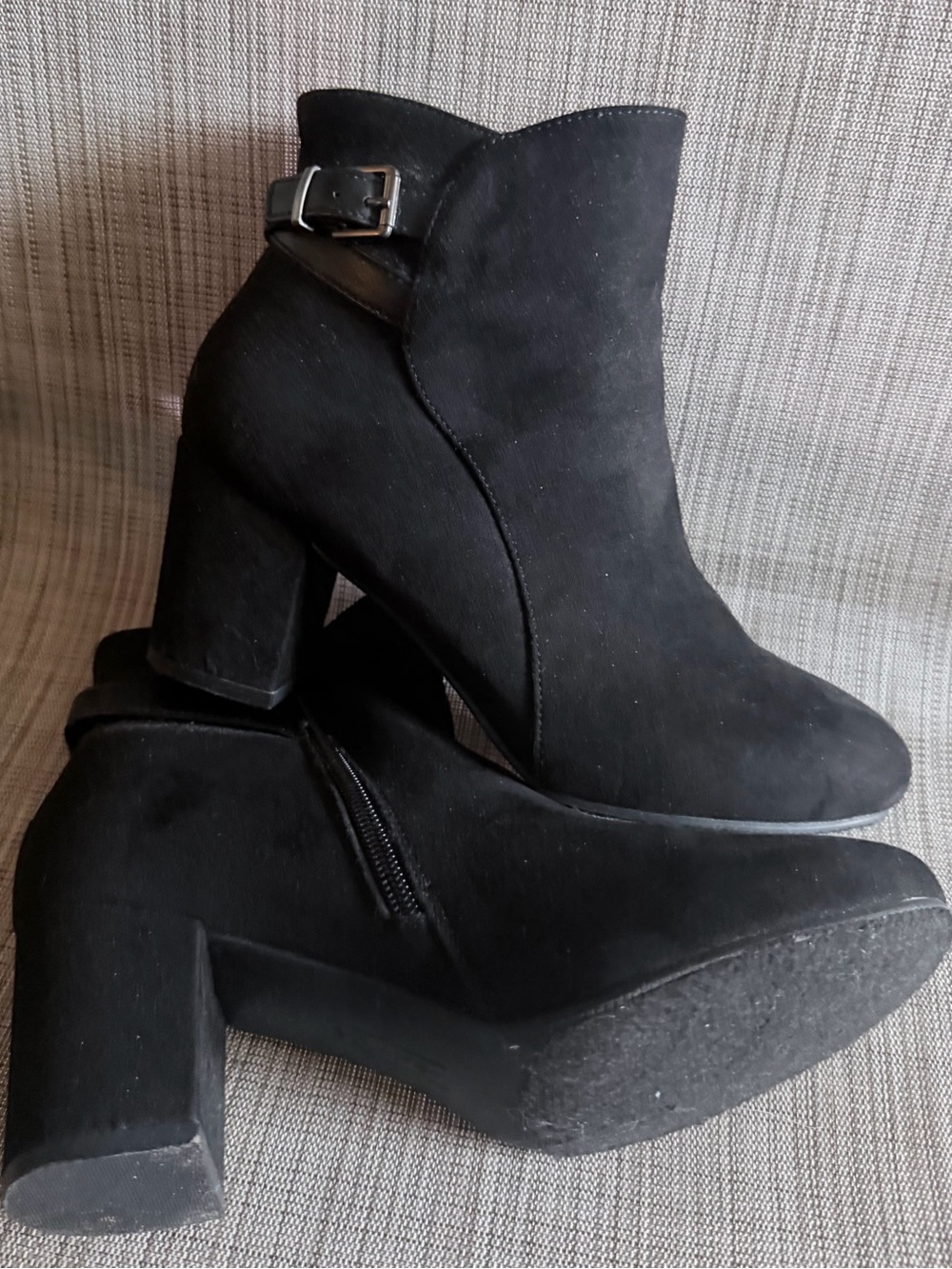 Women's Black Suede Ankle Boots with Buckle Accent